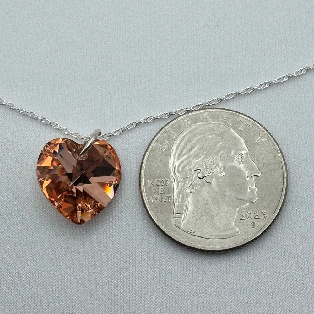 Elegant Swarovski Crystal Heart Pendant Necklace Sterling Silver 18” New